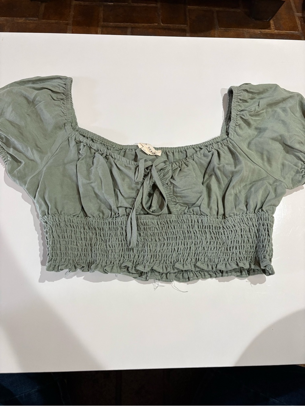 Pacsun Smocked Off-Shoulder Crop Top - Sage Green